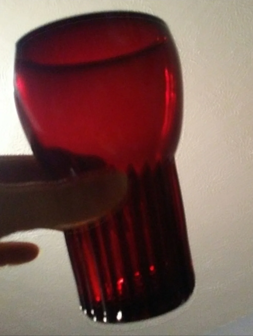 Rare Antique Ruby Red Ribbed Vintage Glass Vase Manhattan Anchor Hocking 30s 40s